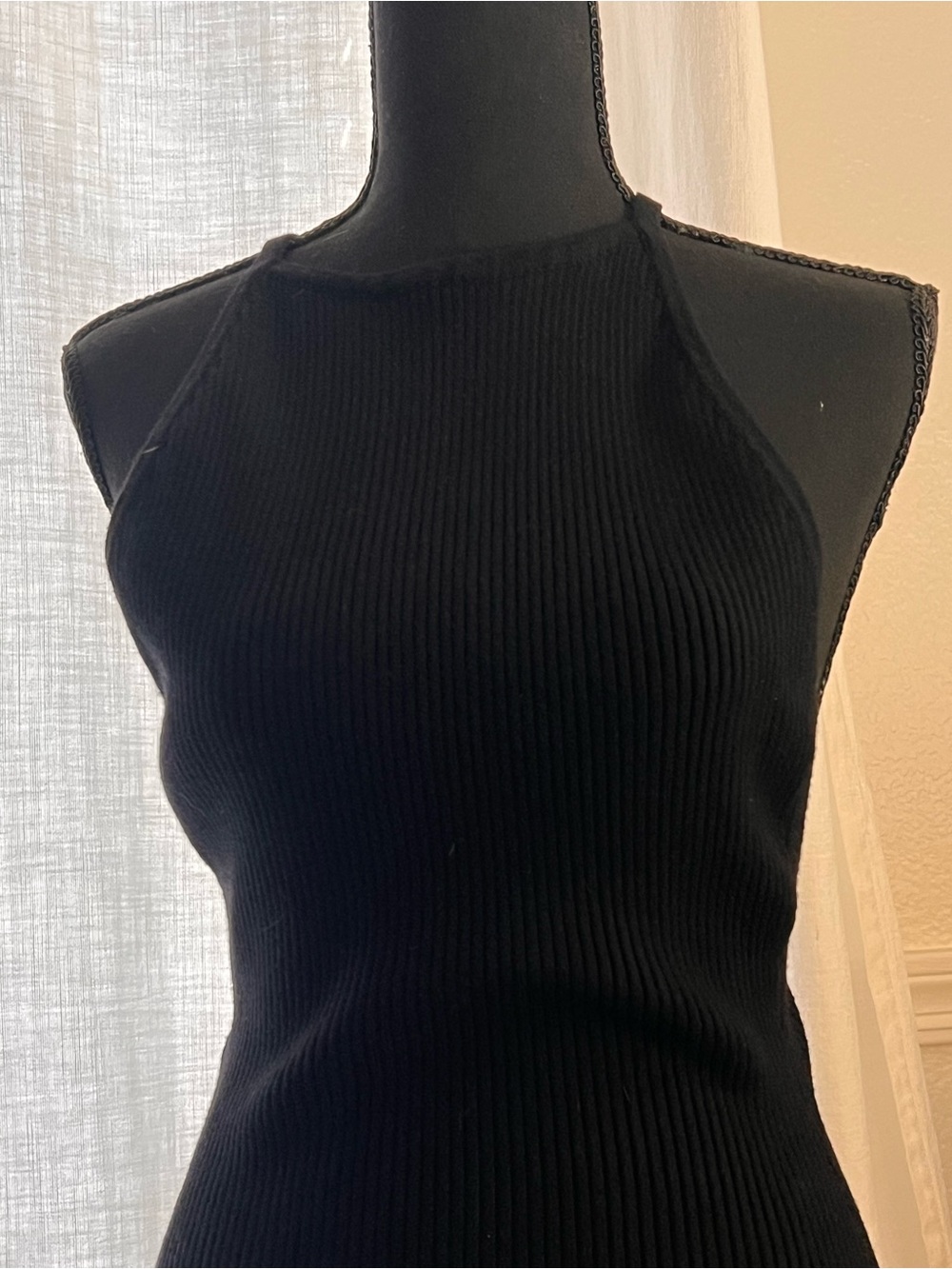 Forever 21 Black Ribbed Midi Halter Dress